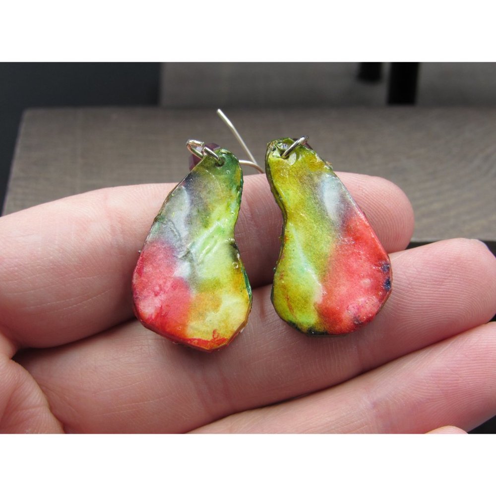 Sterling Silver Odd Shape Multicolored Painted Ha… - image 4